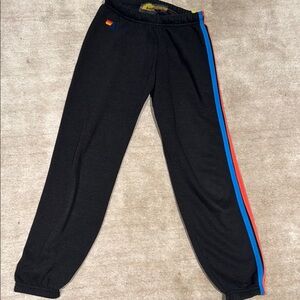 Rare Aviator Nation 5 stripe pant in charcoal with neon colors